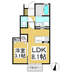 ヴァンヴェール千曲 1階1LDKの間取り