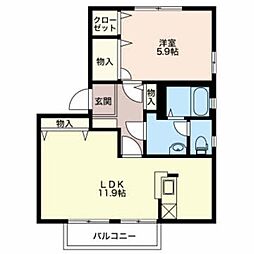 マロンフォレスタ 2階1LDKの間取り