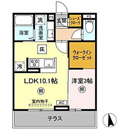 トリシア横町NORTH 2階1LDKの間取り