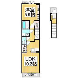フィールフォレスト2 1LDKの間取図画像