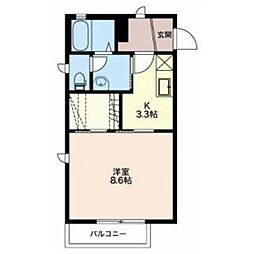 ラフィネ西脇S 1Kの間取図画像