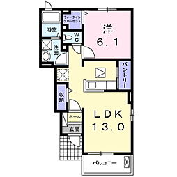 アップル東B 1LDKの間取図画像
