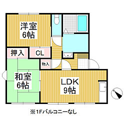 ビラ芳南台B 2LDKの間取図画像