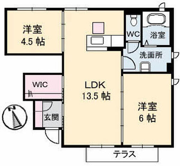 メゾンドローズ A棟 102｜広島県福山市新涯町4丁目(賃貸アパート2LDK・1階・58.50㎡)の写真 その2