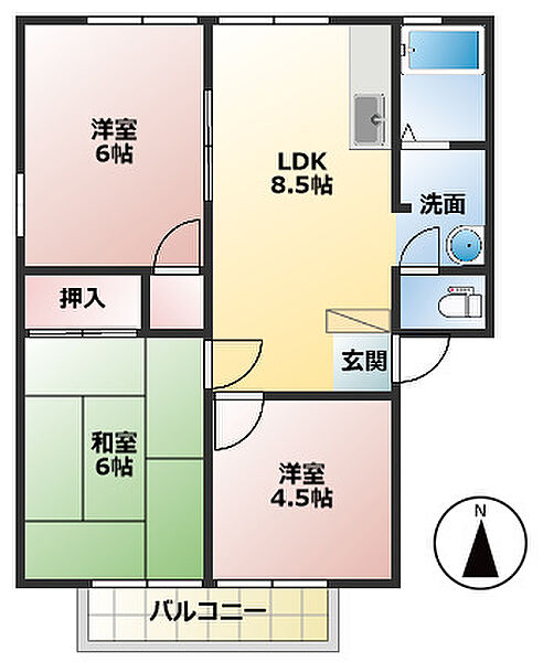 コーポラス引野 201｜広島県福山市引野町2丁目(賃貸アパート3DK・2階・51.80㎡)の写真 その2