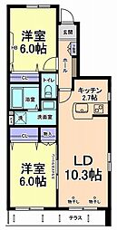 プレジール 1階2LDKの間取り