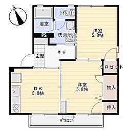 ボーネンA 2DKの間取図画像