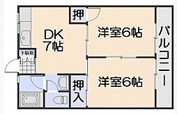 新原第5マンション 3階2DKの間取り