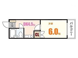 ベルシティMY 2階1DKの間取り