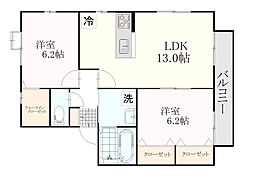 ティファニー 2LDKの間取図画像