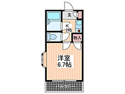 コーポ溝手 1Kの間取図画像
