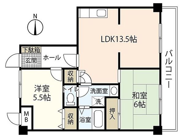 西本ビル 0202｜広島県広島市安佐南区東野1丁目(賃貸マンション2LDK・2階・57.34㎡)の写真 その2