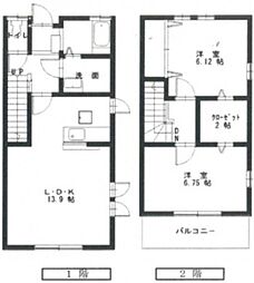 シャレーミヤモトC 1階2LDKの間取り