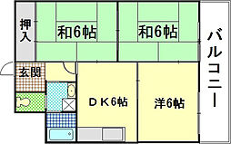 JR山陽本線 横川駅 徒歩6分の賃貸マンション 6階3DKの間取り