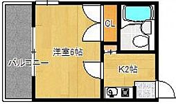 エステート中広 4階1Kの間取り