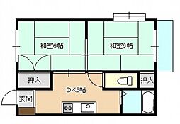 ハイツライザ 2階2DKの間取り