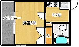 エステート中広 2階1Kの間取り
