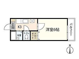 ハイツ緑井 1階1Kの間取り