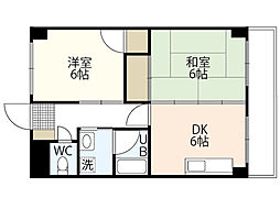 サンライフ大町 2階2DKの間取り