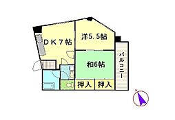 東宝ビル 3階2DKの間取り