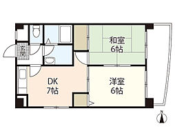 谷本ビル 2階2DKの間取り