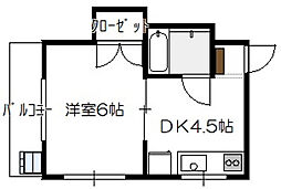 大方マンション 4階1DKの間取り