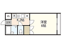 サンライズ草津南 5階1Kの間取り