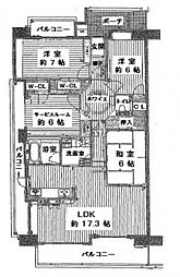フローレンス緑井グランドアーク弐番館 13階3LDKの間取り