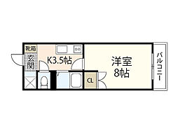 フラーリッシュ岡本 4階1Kの間取り