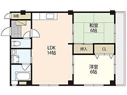 鈴峰ビル 5階2LDKの間取り