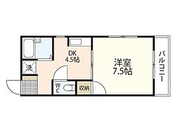 プロスパーヤマモト 4階1DKの間取り