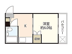 サムソン都町 2階1Kの間取り