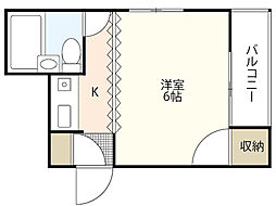 メープル琥珀 2階1Kの間取り