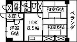 ロイヤルビュー 4階2LDKの間取り