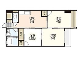 脇中ビル 3階3DKの間取り