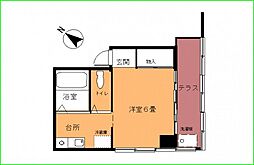 スバル竹屋町 2階1DKの間取り
