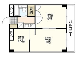 庚午パールマンション 2階3Kの間取り