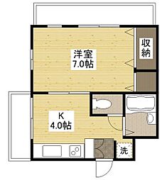 プーテゥジュール2番街 1階1Kの間取り