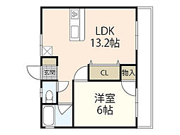 江島マンション 1LDKの間取図画像