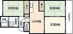 ハイネス大芝 1階3LDKの間取り