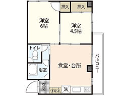 松尾ビル（東観音町） 4階2DKの間取り