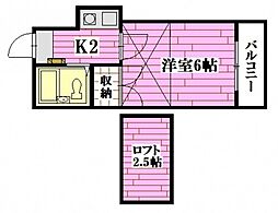 ベストハウス戸坂（Best House戸坂） 2階1Kの間取り