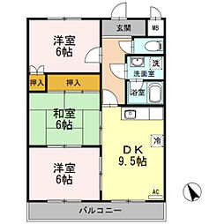 アゼリア祇園 2階3DKの間取り