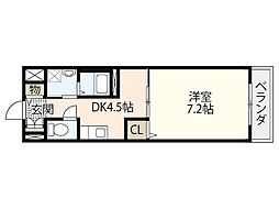 サンライズ庚午中 4階1DKの間取り