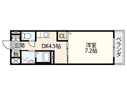 サンライズ庚午中 4階1DKの間取り