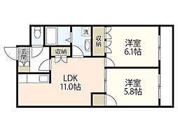 サニーヒルズ 1階2LDKの間取り