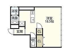 木村ビル 4階ワンルームの間取り