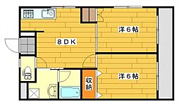 キャッスルもりした 3階2DKの間取り