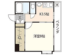 コーポ船田 3階1Kの間取り