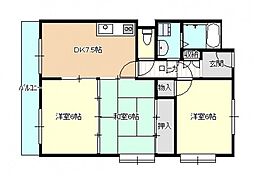 カルチェ飯田 5階3DKの間取り